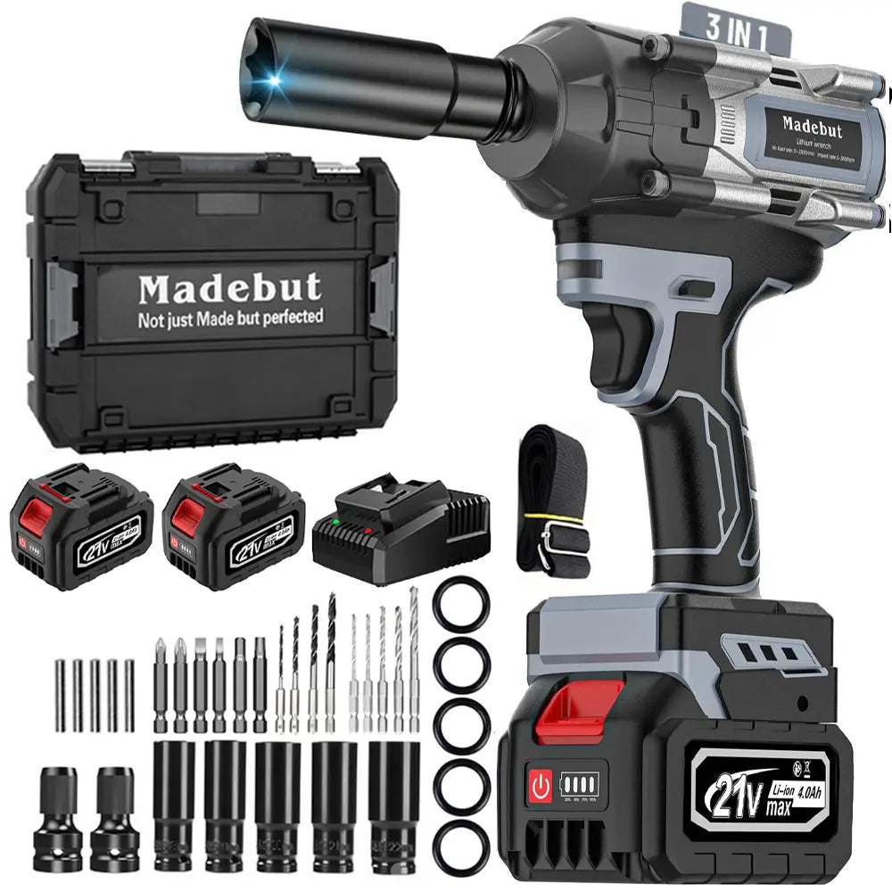 🔥2026 HOT SALE⏰️1000N.m Cordless Impact Wrench, All-Metal Cordless Impact Gun with 2*4.0Mah