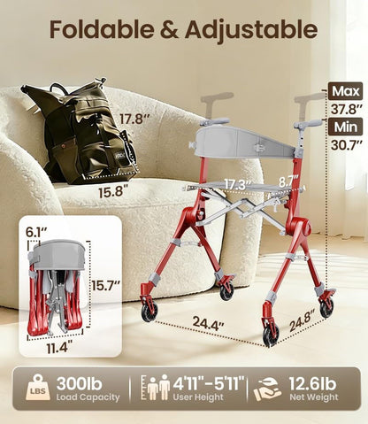 Ultra Lightweight Foldable Rollator for Adults – Z35 Walkers with Dual X-Design Supports 300 lbs Includes Carry Bag