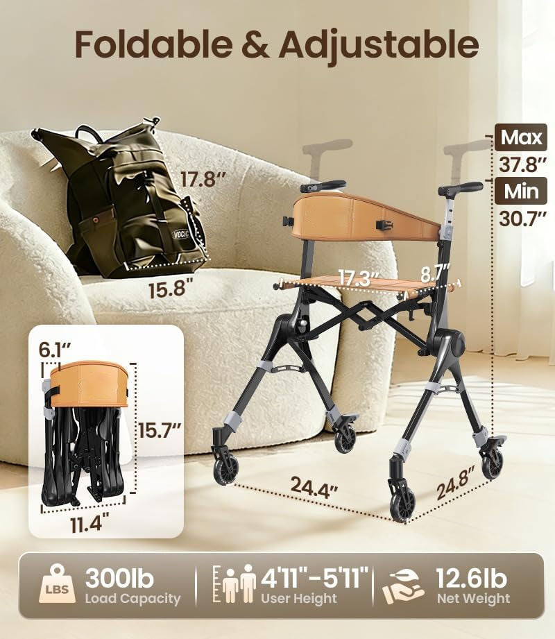 Ultra Lightweight Foldable Rollator for Adults – Z35 Walkers with Dual X-Design Supports 300 lbs Includes Carry Bag