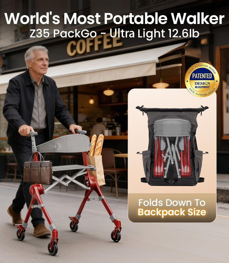 Ultra Lightweight Foldable Rollator for Adults – Z35 Walkers with Dual X-Design Supports 300 lbs Includes Carry Bag