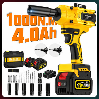 🔥2026 HOT SALE⏰️1000N.m Cordless Impact Wrench, All-Metal Cordless Impact Gun with 2*4.0Mah