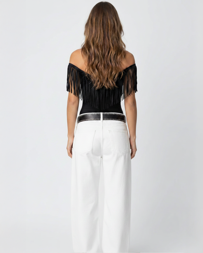 Luxe Black Fringe Top