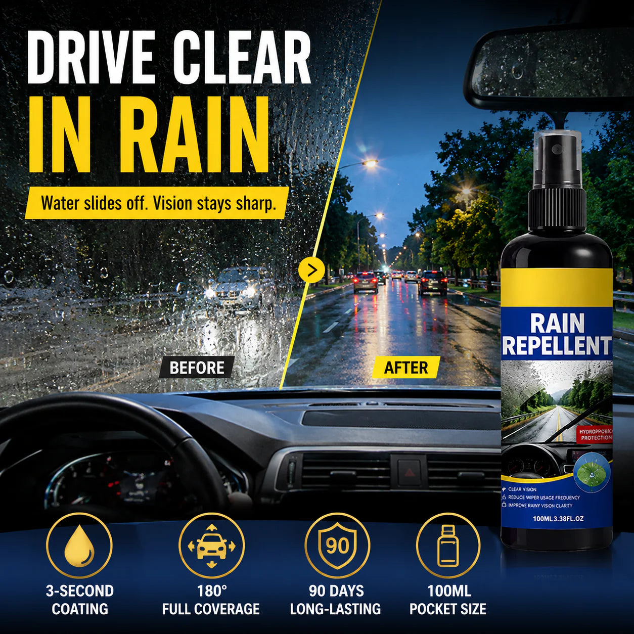 🏆 Last Day Special Price 13.99 ! 🔥Buy 2 Get 1 Free🎁Crystal Clear Windshield Rain Repellent Spray