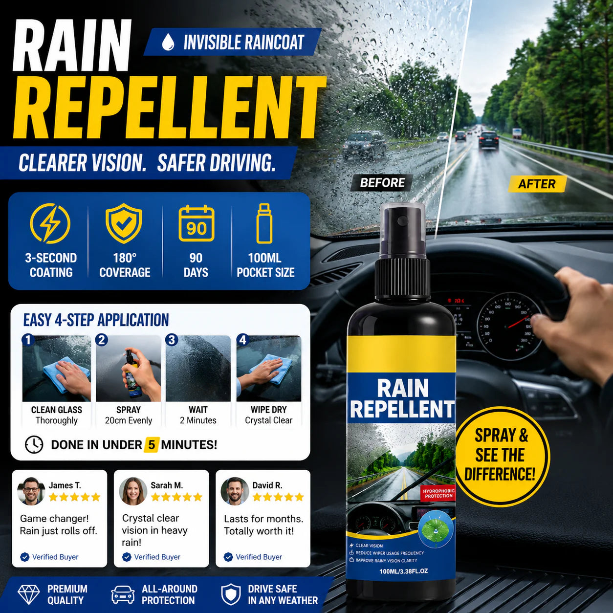 🏆 Last Day Special Price 13.99 ! 🔥Buy 2 Get 1 Free🎁Crystal Clear Windshield Rain Repellent Spray